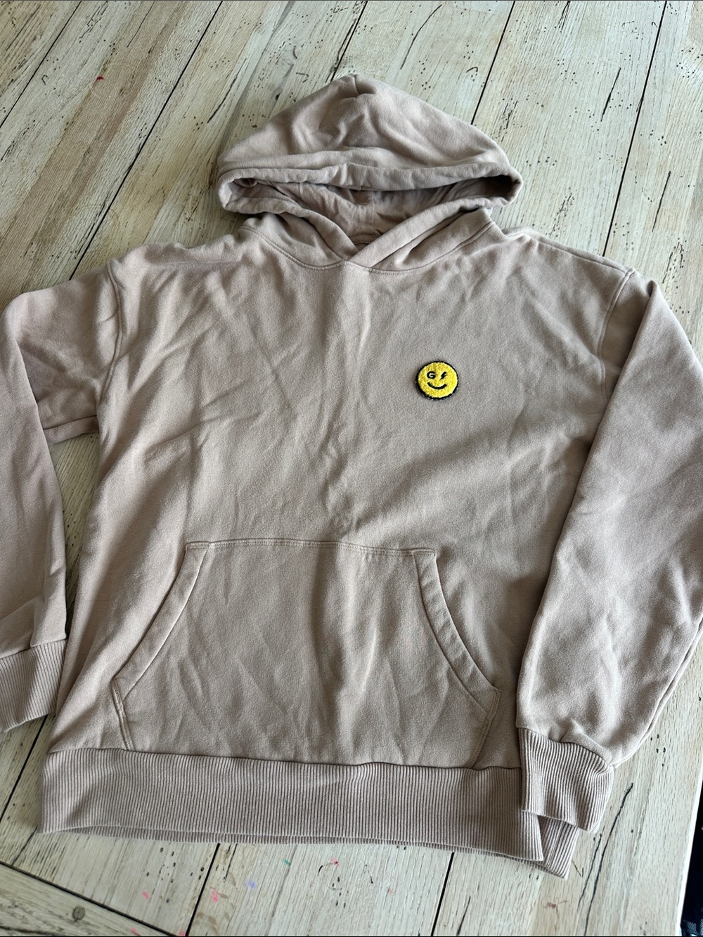 Gilly Hicks Beige/Tan Hoodie with Yellow Smiley Patch